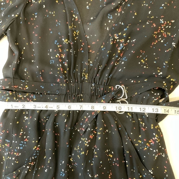 A.L.C. Samantha Deep-V Long-Sleeve Silk Midi Dress Black Speckled Print Size 2 - Picture 12 of 16